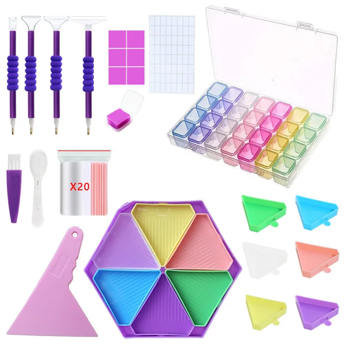 kit-completo-de-ferramentas-para-pintura-com-diamantes-bandeja-hexagonal-com-6-compartimentos-placas-triangulares-coloridas-para-micangas-4-canetas-e-caixa-de-armazenamento-para-arte-com-diamantes