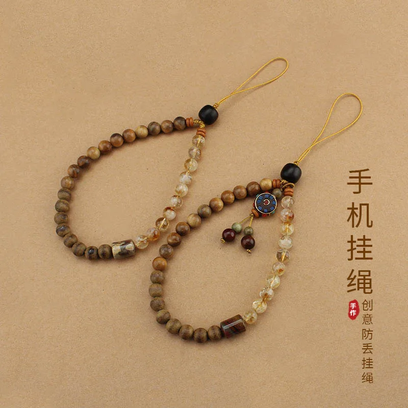 DIY accessories Chinese style sandalwood crystal mobile phone chain pendant women's mobile phone lanyard high-end creative anti-