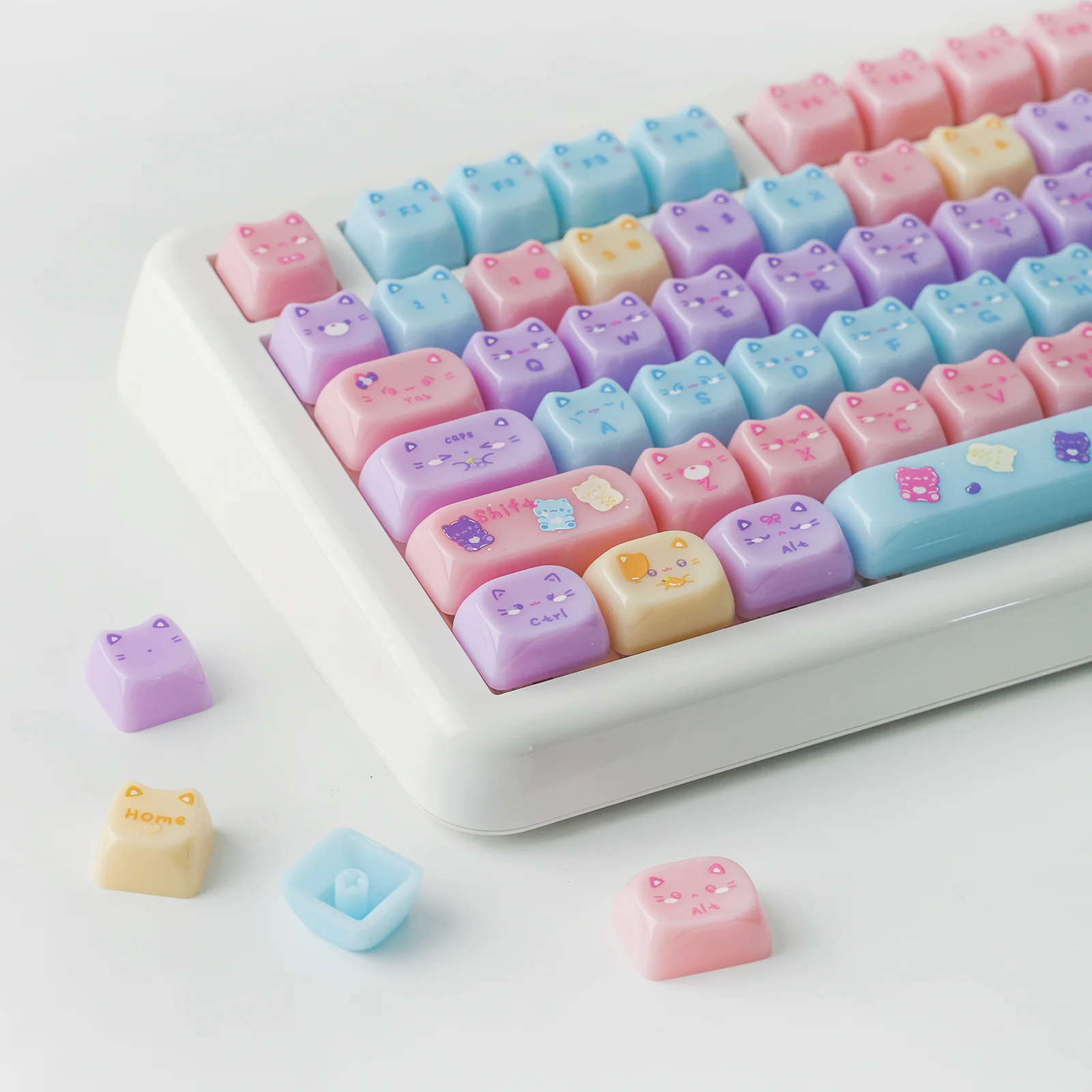 KiiBOOM Meow Pudding PC Translucent Keycap Set 134 MAO Profile Keys for 60%/65%/75%/TKL/96%/Full-sized Mechanical Keyboard