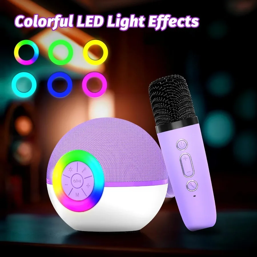 goopow ミニカラオケスピーカー 大人用 ポータブル Bluetooth マイク 歌おもちゃ LEDライト付き クリスマス 誕生日 フェスティバルに最適
