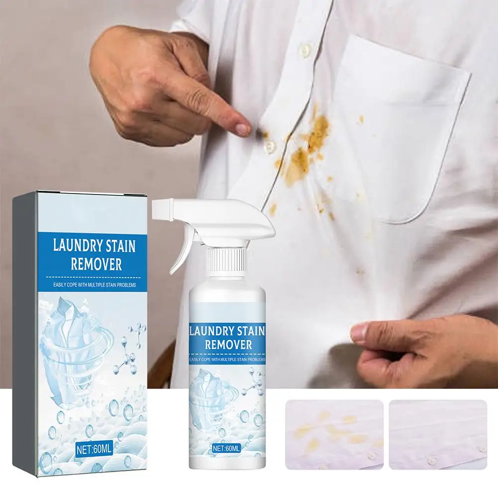 Détachant puissant en spray 60 ml pour taches tenaces, détergent pour vêtements, éliminateur de jaunissement et de taches de café