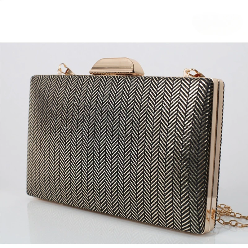 Women's Blingbling Evening Bags Luxury Glossy Purses Ladies Elegant Party Champange Clutch Fashion Stripy Pattern Square Handbag