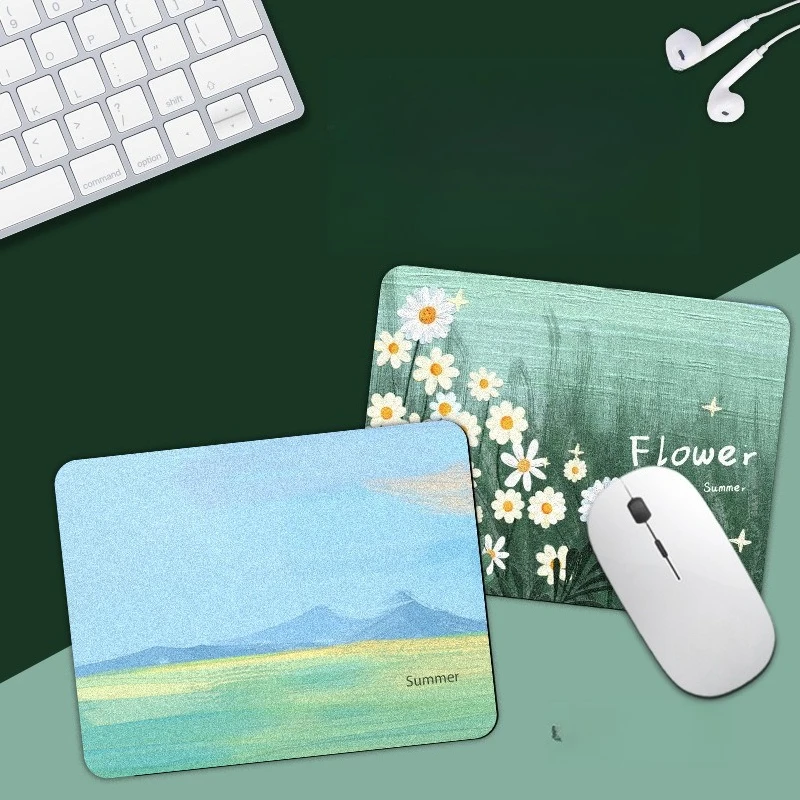 

Small oil paint-style internet-famous mouse pad, fresh green small flower notebook, square mouse pad, cross-border table mat.