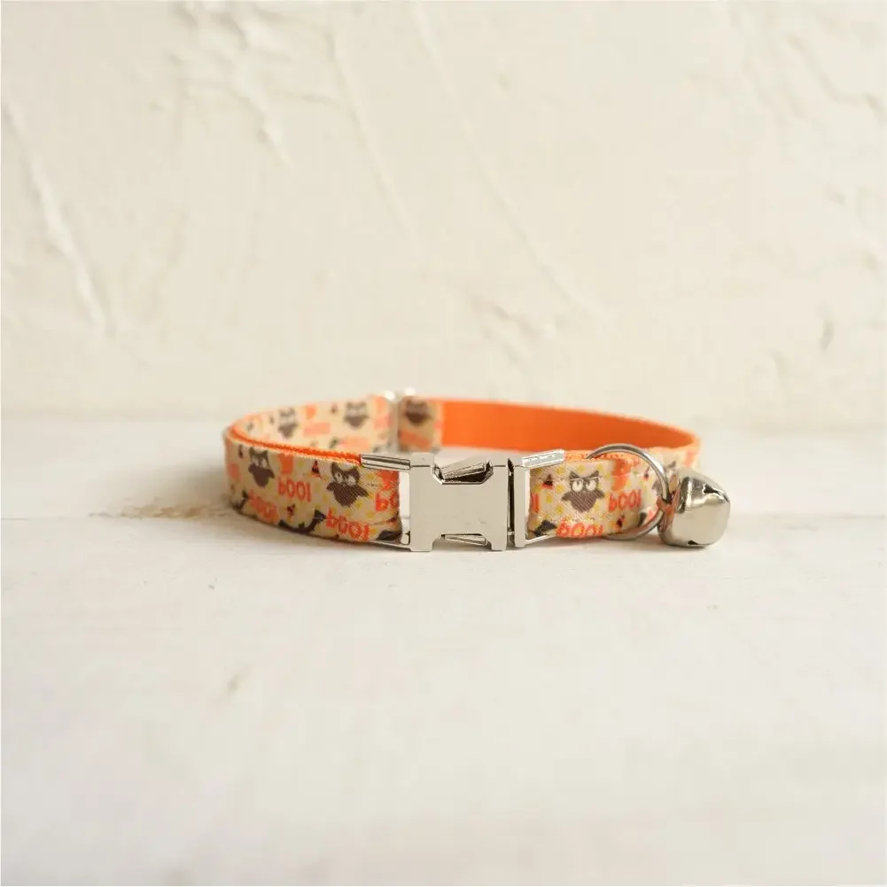 Personalized Cat Collar with Free Engraving, Matching Pet Leash,Customzied Contacts Metal Buckle, Halloween Bats Pet Collar