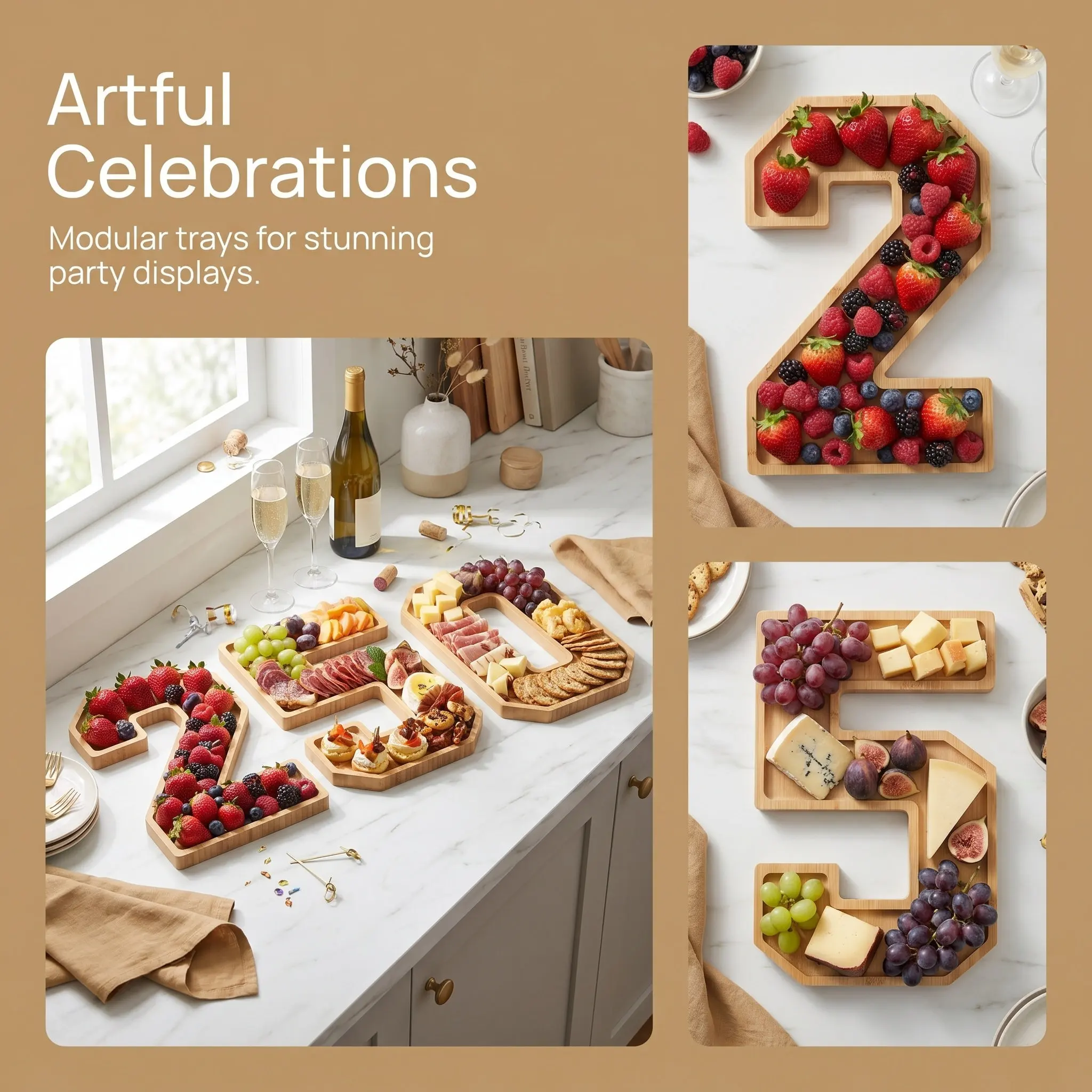 1Set Wooden Number Charcuterie Board 250 Fillable Serving Tray Party Snack Plate Fruit Vegetable Platter Birthday Graduation