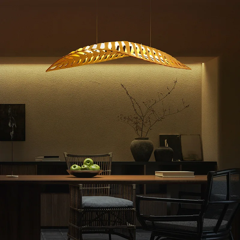 

Modern Creative Wooden Chandelier LED Dining Living Room Kitchen Island Bar Cafe Hanging Lamp Home Decoration Lighting Fixtures