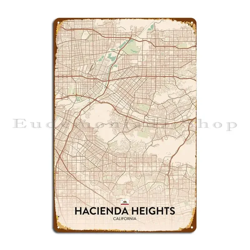 Placa Metálica Decorativa de Pared Hacienda Heights Ca, Pintura Mural para Club o Bar, Letrero de Metal Personalizado para Club
