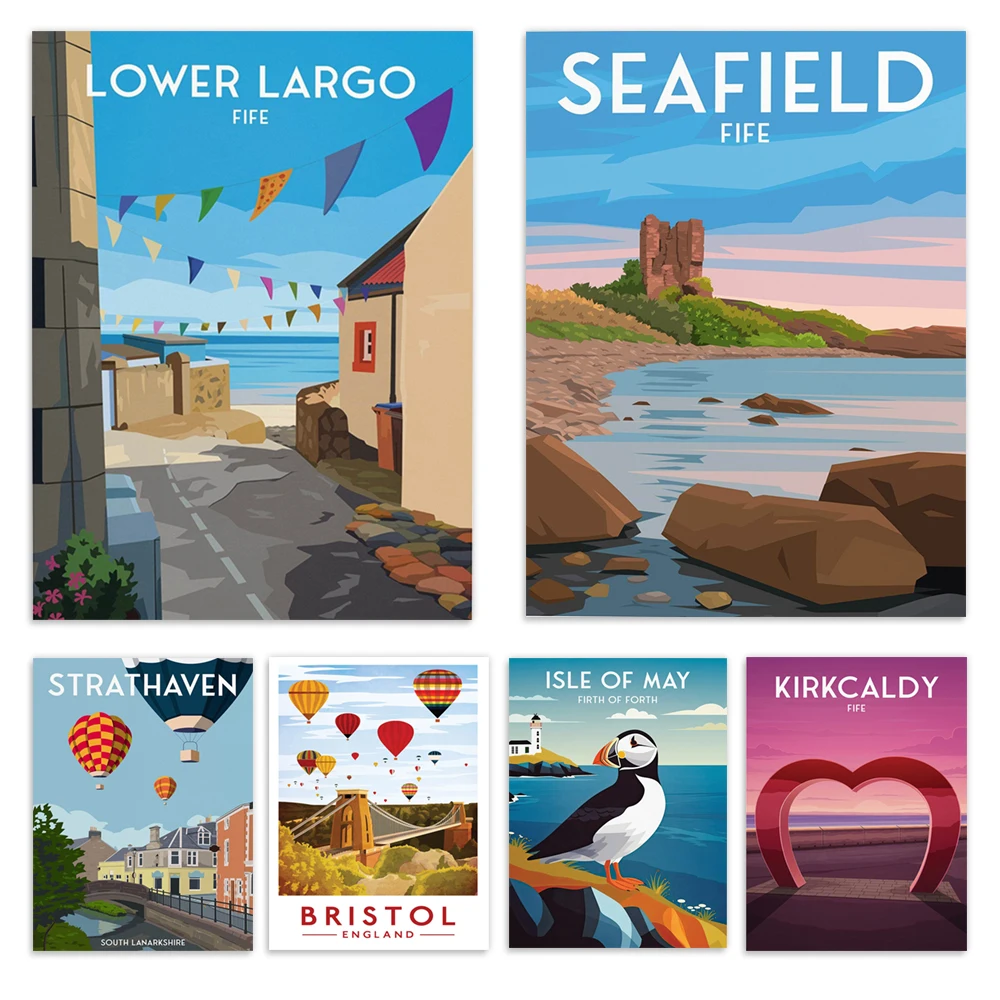 Póster de viaje de Highfield Tower, Lossiemouth, Isle of May, Peebles, Coffs Harbour, Elgin, Stonehaven Harbour, South Lanarkshire