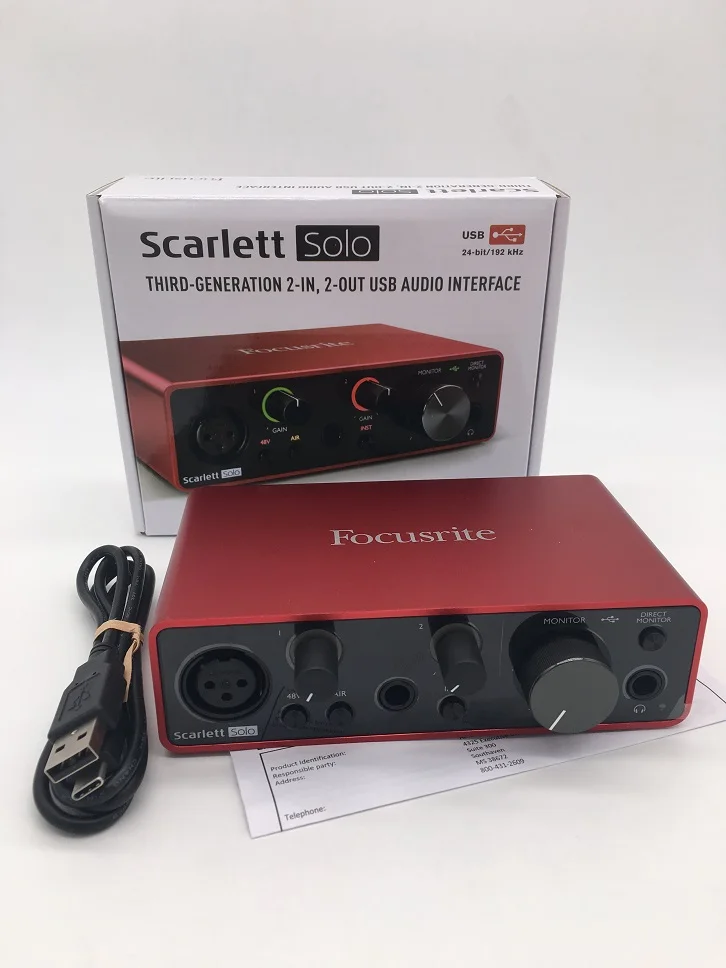 بطاقة صوت Focusrite Scarlett Solo 3rd gen مع محولات عالية الأداء للتسجيل والخلط حتى 24 بت / 192 كيلو هرتز