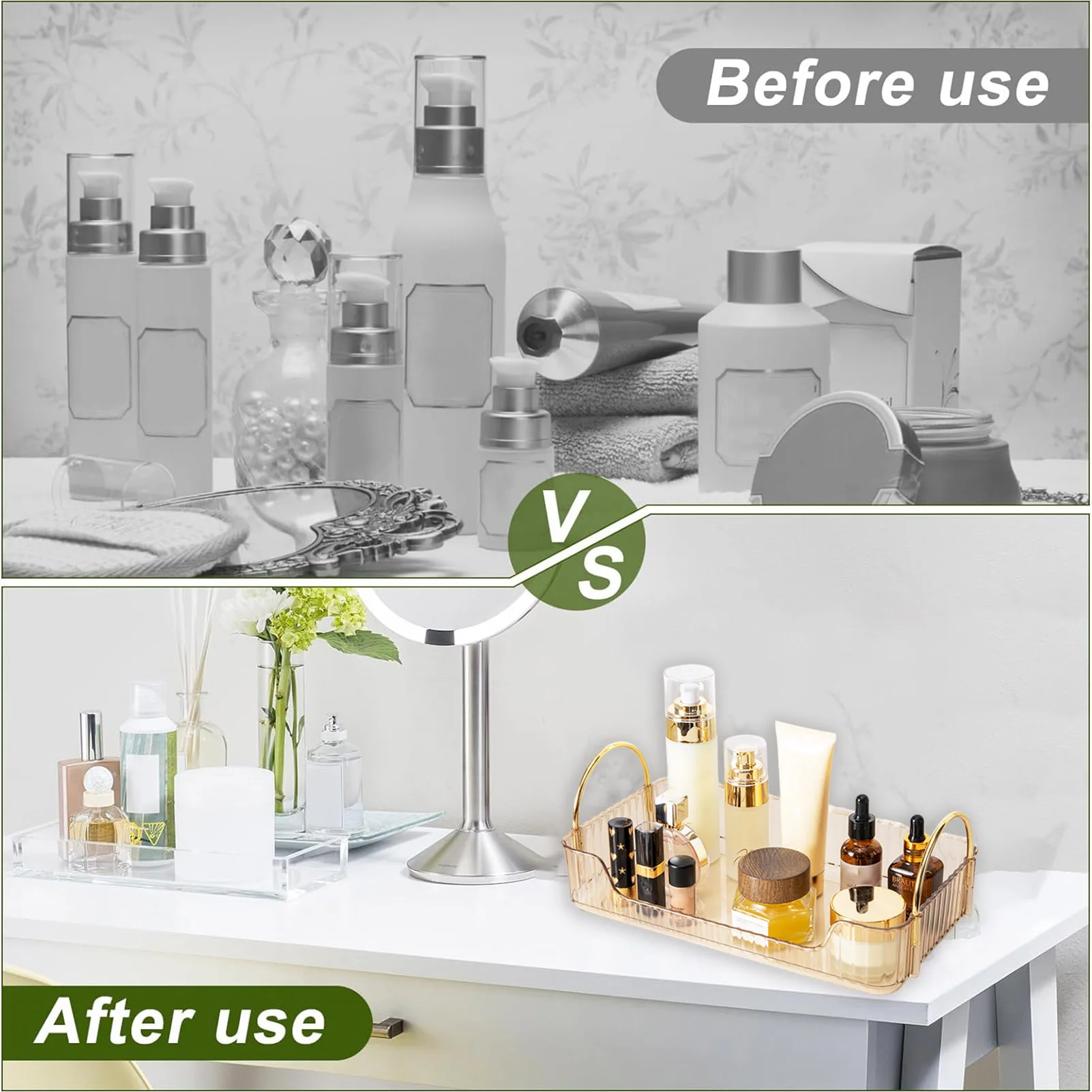 

Bathroom Organizer Tray Sink Countertop Storage Basket Light Luxury Desktop Storage Rack For Jewelry Hairpin Cosmetic Makeup