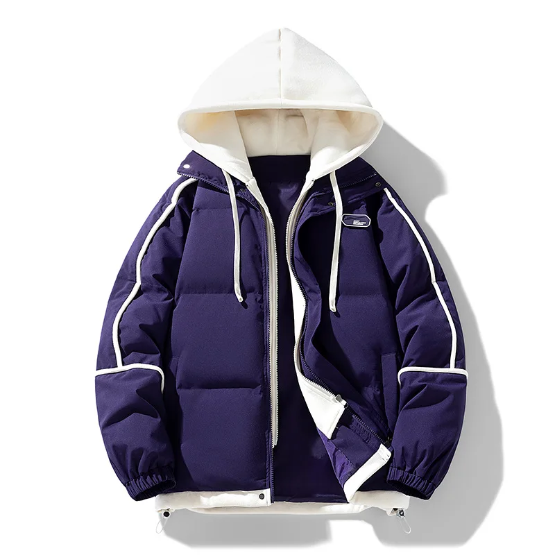 Nuevo modelo de chaqueta gruesa acolchada de algodón para mujer, conjunto de dos piezas falso para mantener el calor con capucha, top liso elegante a la moda