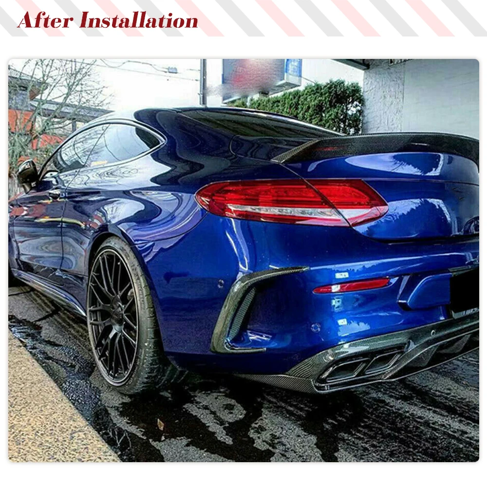 Car Rear Bumper Splitters Vent Fins for Mercedes-Benz C-Class A205 C205 C63 AMG Coupe 2-Door 2015 - 2017 Carbon Fiber /FRP Black