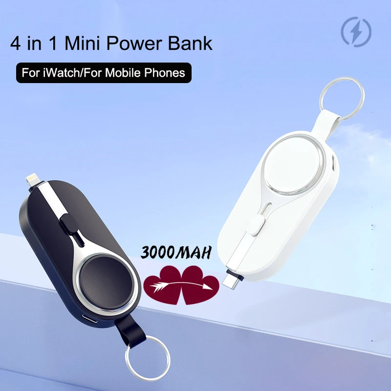 Portable Mini Power Bank 3000mAh Wireless Charger for iWatch Apple Watch 8 7 6 5 4 Powerbank for iPhone 14 Xiaomi Samsung Huawei