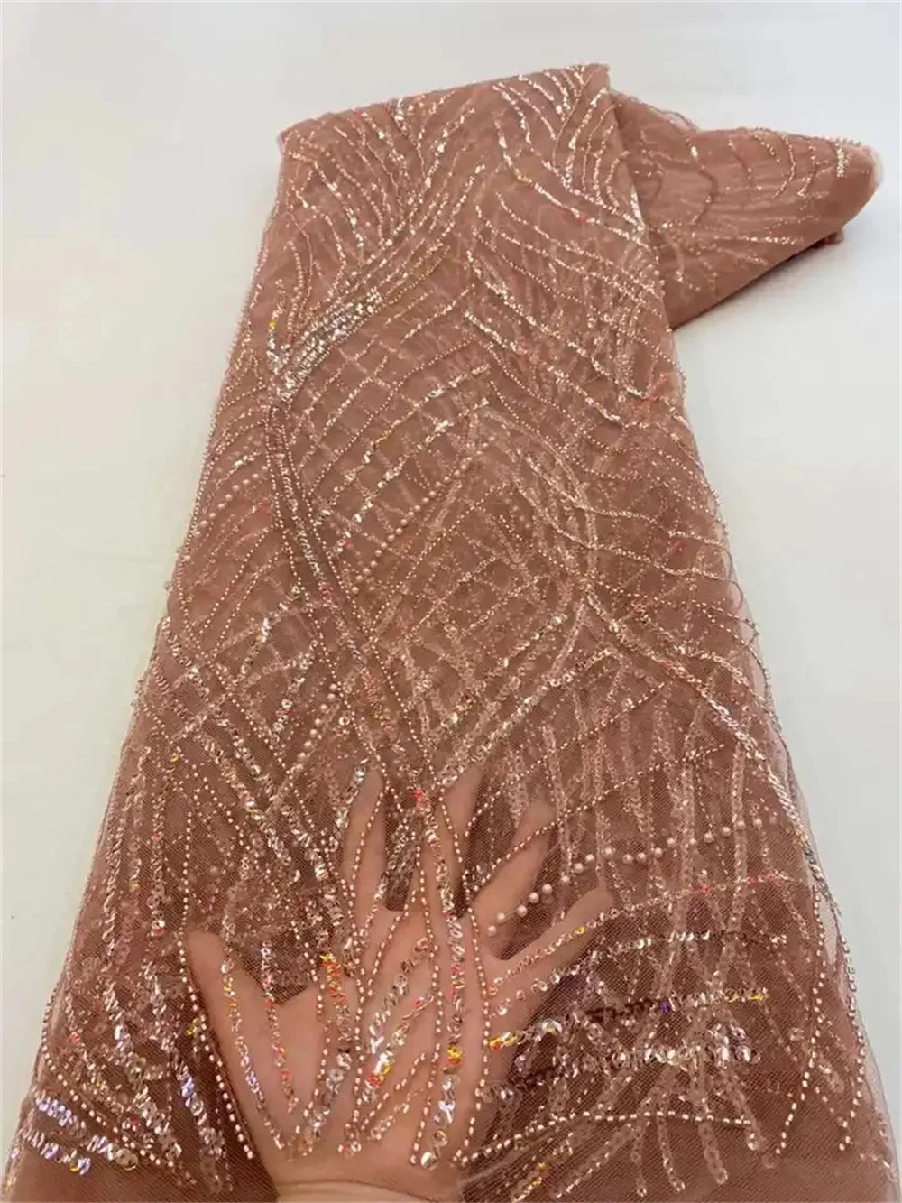 Luxury African Sequins Beaded Lace Fabric 2024 High Quality Groom Nigerian Wedding Bridal Embroidery French Tulle Sewing