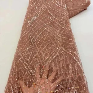 Sequin sang trọng châu Phi đính cườm vải ren 2024 Chất lượng cao chú rể Nigeria Nigeria Hôn nhân cô dâu thêu Tulle Tulle 12 Thu nhập bằng vải thêu vải chính - №11