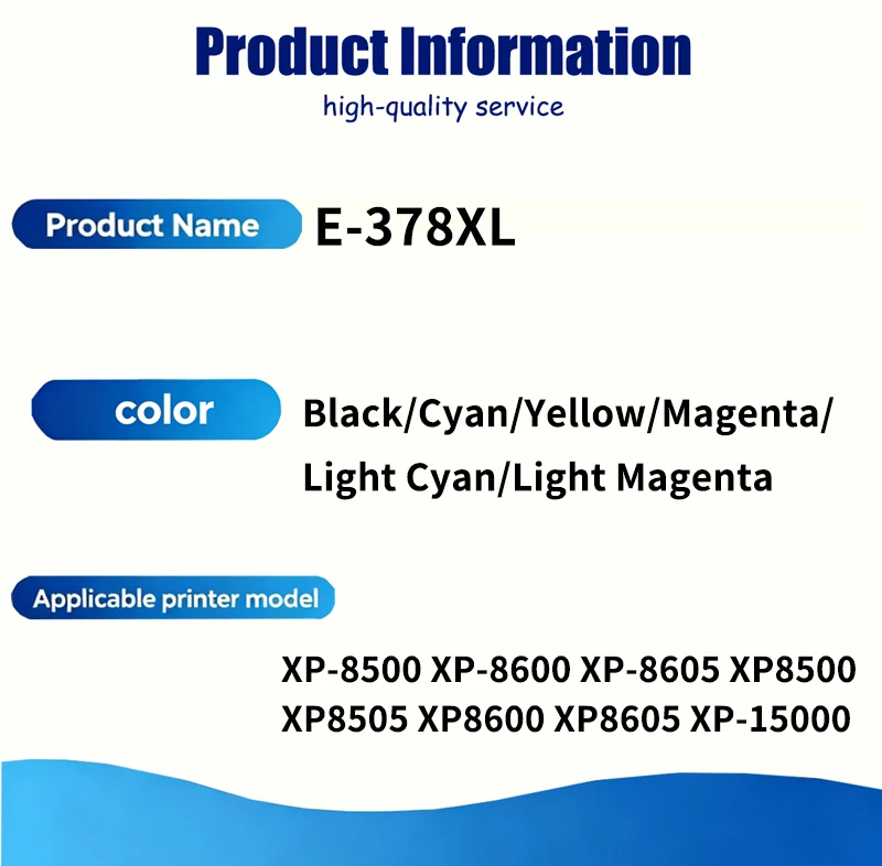6 color 1 Set T378 E-378XL 378XL Ink Cartridge Compatible For Epson XP-8605 XP8500 XP8505 XP-8500 XP-8600 XP8600 XP8605 XP-15000