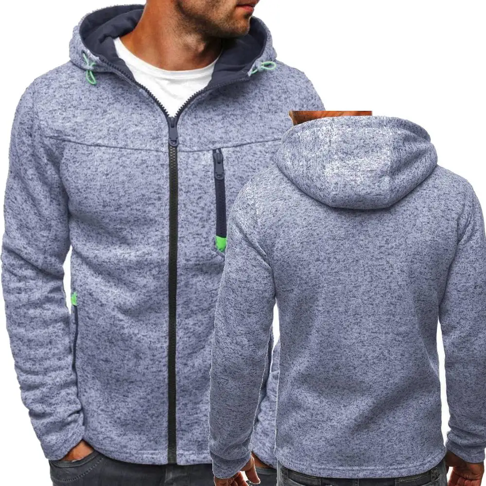 Mens Zipper Two Pieces Set Hooded Jacquard Hoodie Fleece Men Hooded Sweatshirt Pullover For Male Hoody Outerwear Male Jacket