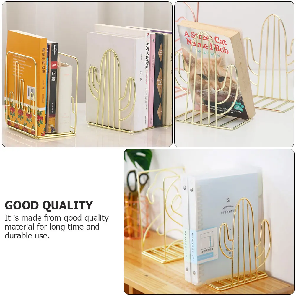 

1Pair Cactus Design Iron Book Supports Practical for Home Office Study Room Bookshelf Organizer Storage