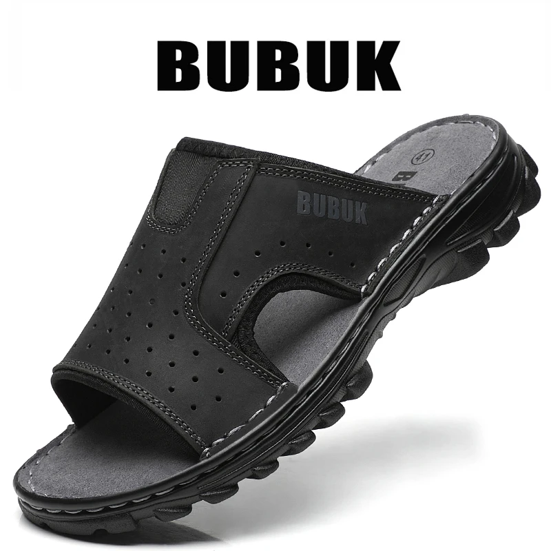 Bubuk Men's Sports Shoes and Beach Shoes, Genuine Leather Slippers with a Comfortable Open-Toe Design, Suitable for Indoor and Outdoor Casual Wear, Outdoor Casual Sandals Made from Top-Quality Cowhide