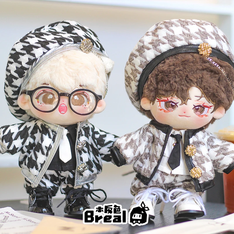 Handmade 5pc/set  Black White Grey Houndstooth Gentleman Set Shirt Jacket Pants Hat Tie Dolls Accessories Outfit