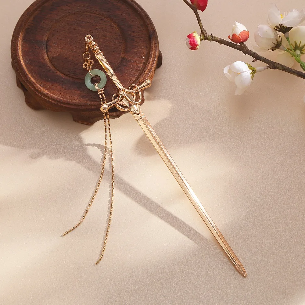 1pc New Daily Jewelry Make Fashionable Vintage Sword Hairpin Headdress Chinese Style Hair Sticks Ponytail Holder Hair Jewelry image 3