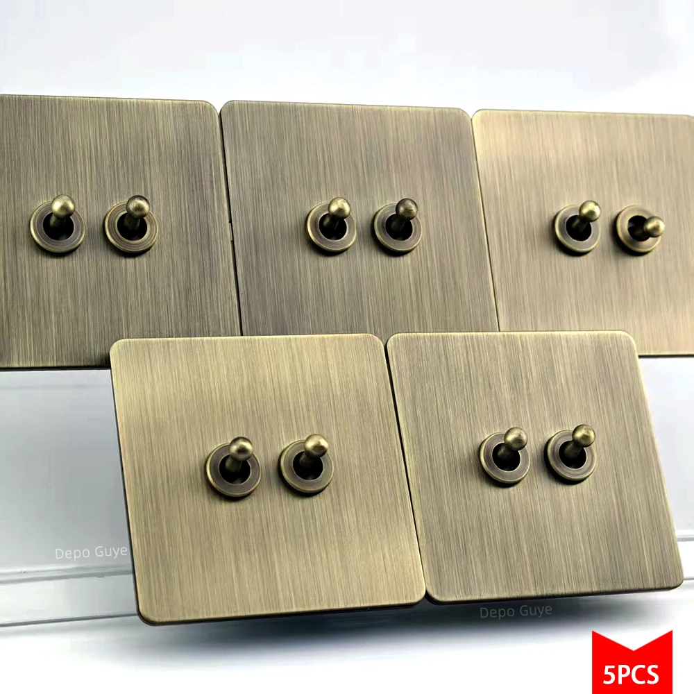 

5/10 шт. Ретро-металлический настенный выключатель-тумблер, 1/2/3/4-клавишный, 2-позиционный, бронзовый, под старину, из нержавеющей стали, настенная панель-выключатель