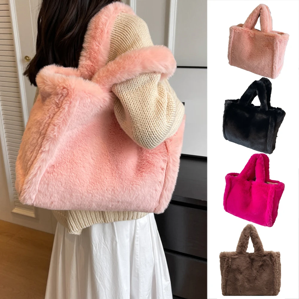 

Plush Fluffy Tote Bag For Women 2023 New Messenger Bag Faux Fur Handbag Ladies Trend Furry Clutch Bags Fashion Satchel Bag Purse