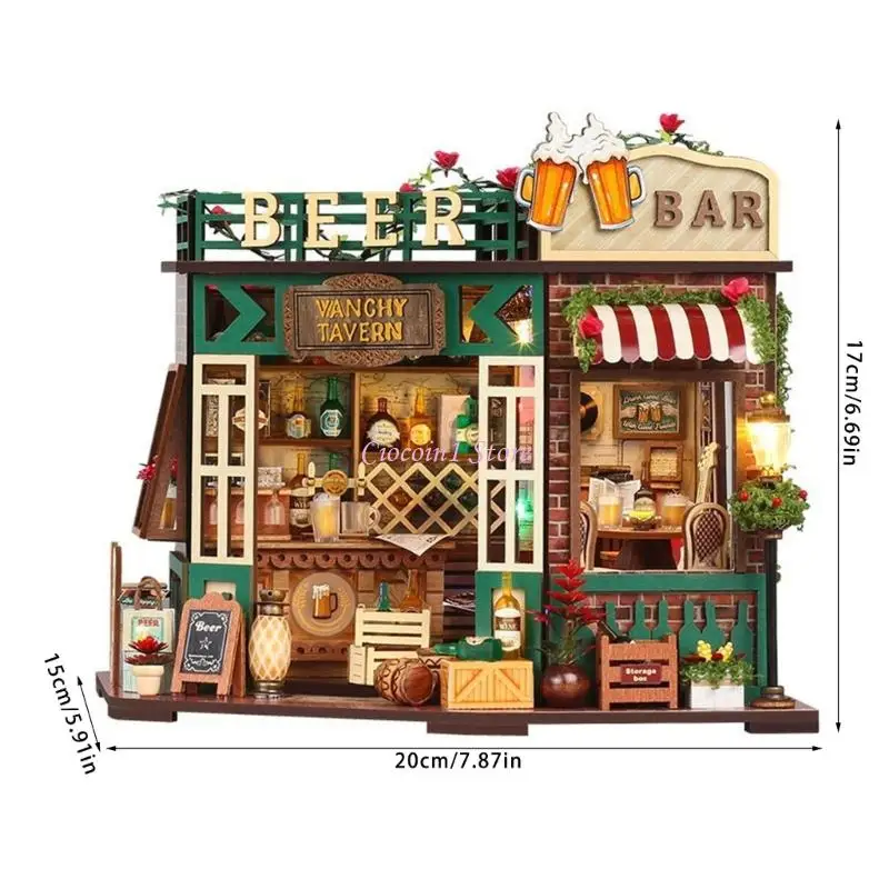 Y1UB – ensemble maisons poupées miniatures faites à main, ensemble construction modèles artisanaux en bois pour