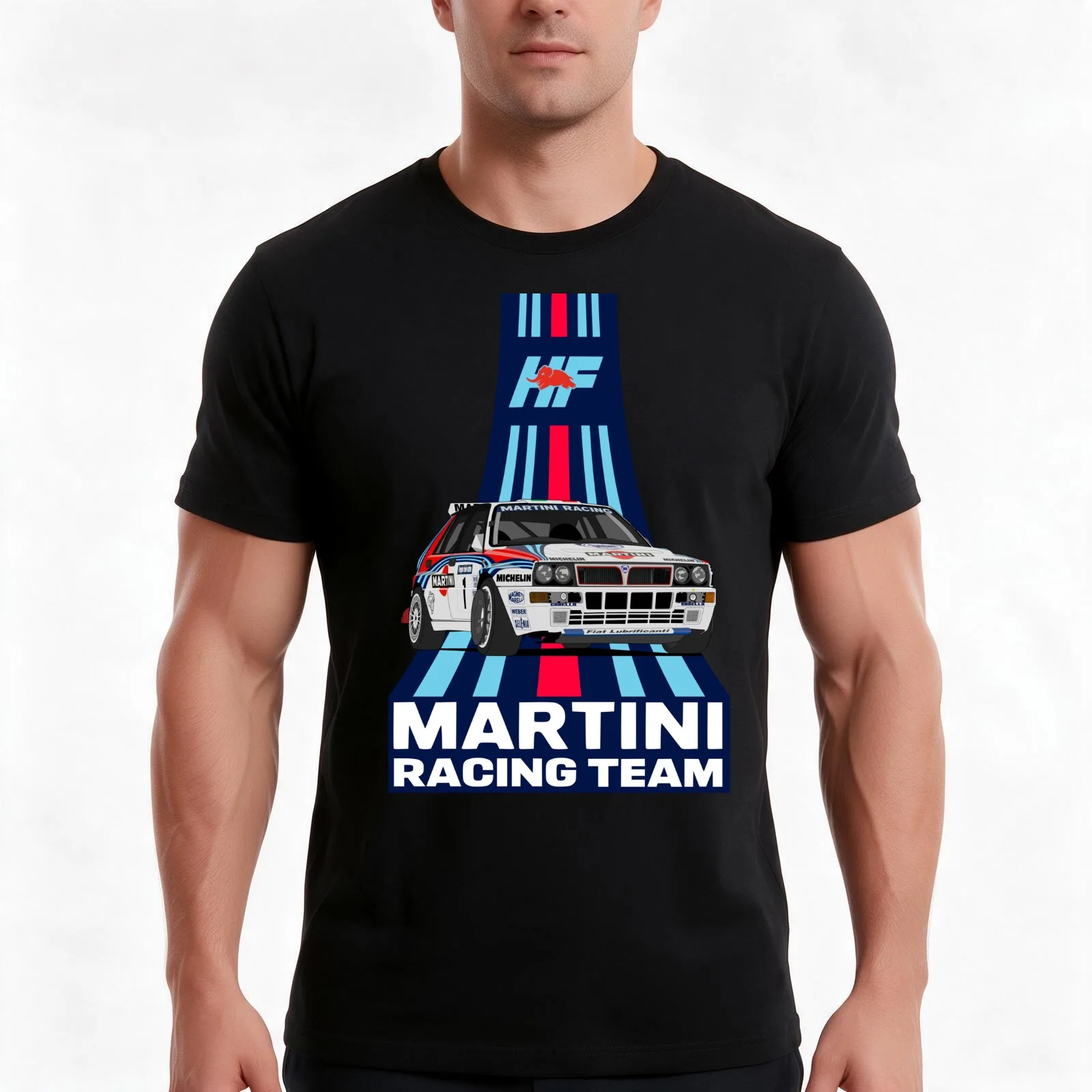 Lancia delta HF Martini stripes T-Shirt, Summer Casual Cotton Tee, Oversized Streetwear Tops, Vintage Graphic Print, 100% Cotton