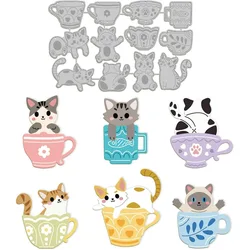 Teacup Kitten Cat Metal Die Cuts Teacup Kitten Cat Cut Dies Metal Stencils Metal Cutting Dies for Card Making Embossing Tool