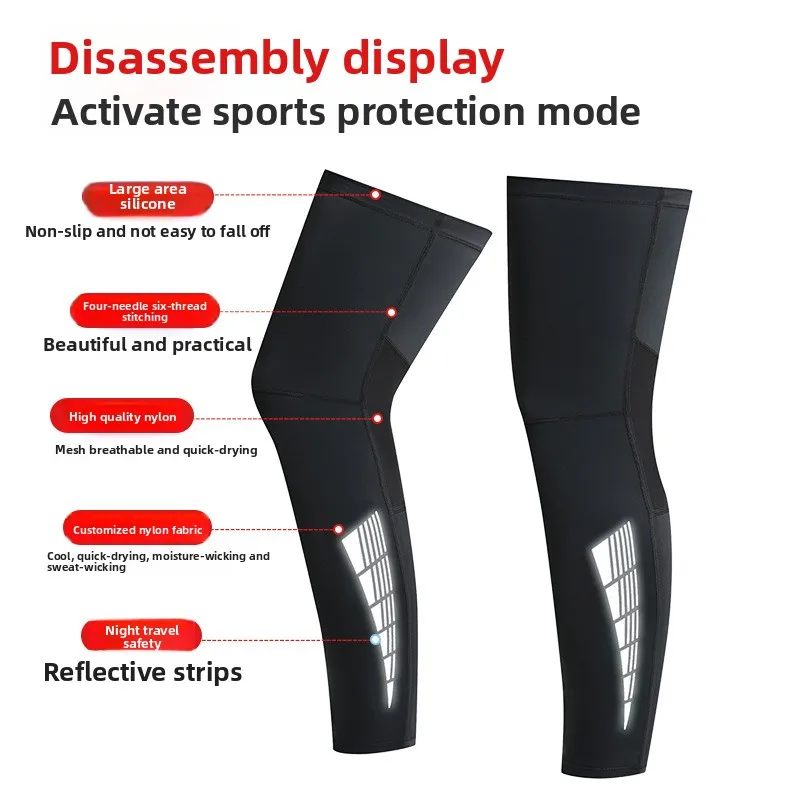 Unisex Summer Ice Silk Sunscreen Leg Sleeves for Cycling Running Basketball with Knee Protection Outdoor Breathable Elastic