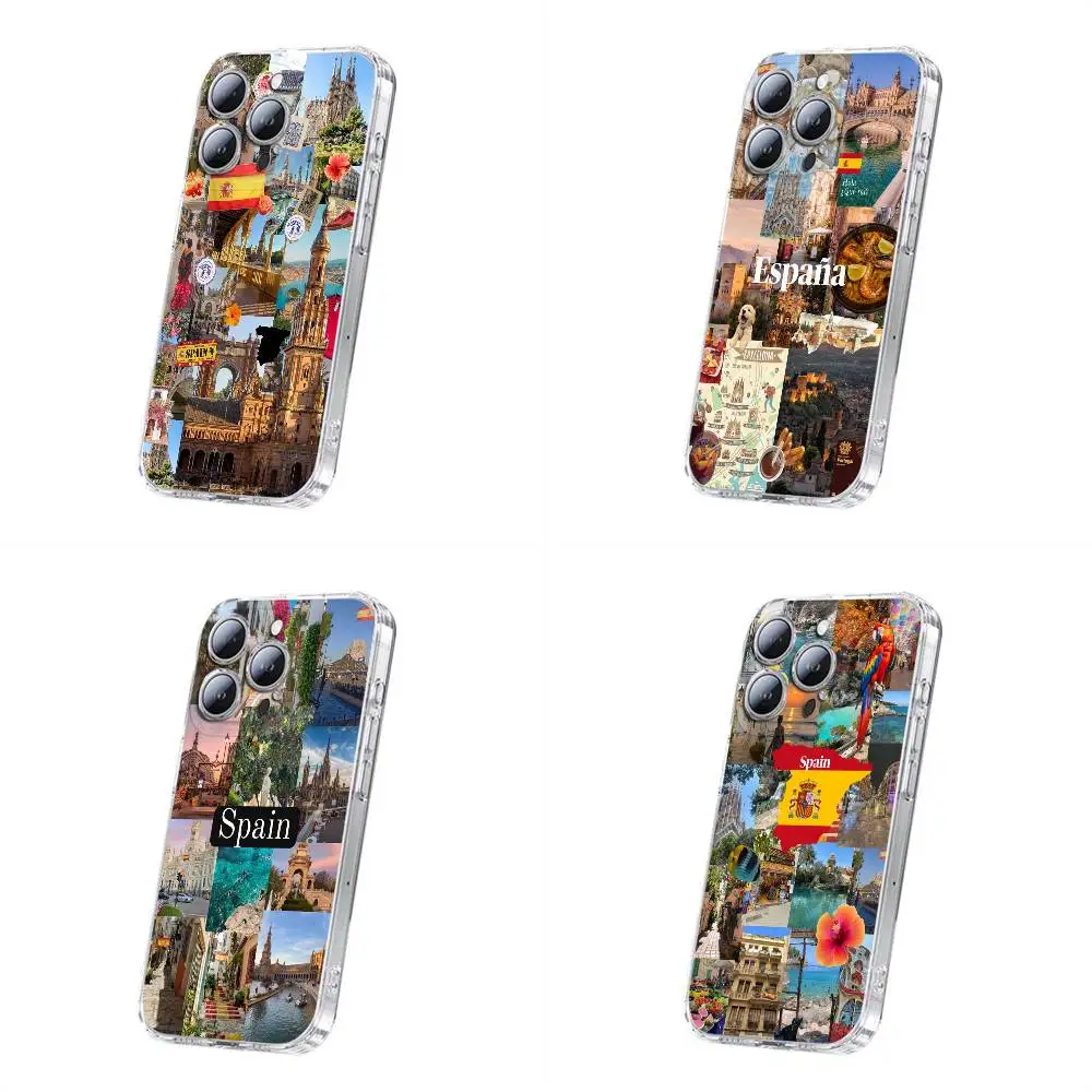 

Spain Travel COLLAGE Phone Case For iPhone 17,16,15,14,13,12,11 Plus,Pro,Max,Plus,E,SE4,Mini Transparent Cover