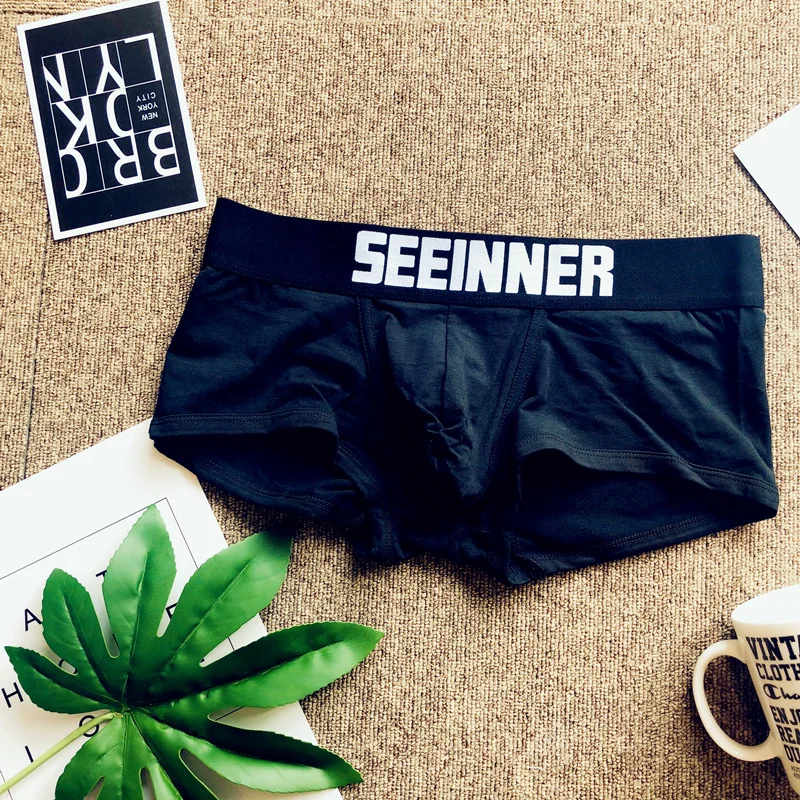 Tide menโs underwear cotton low waist sexy boyshort youth solid color comfortable sports boxers white underwear.