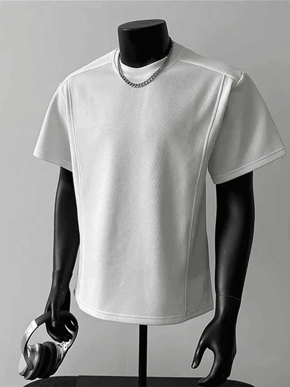 Deconstructed Patchwork Heavyweight American Short Sleeve T-Shirt for Men Stylish Versatile Cleanfit Half Sleeve Top