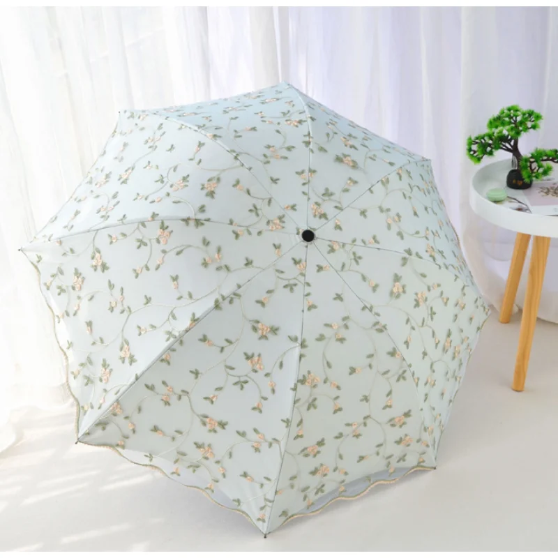 Double Layer Lace Embroidery Umbrella, Windproof, Folding, Large, Simple Stand, Metal Storage, Modern, Chuvas Rain Gear