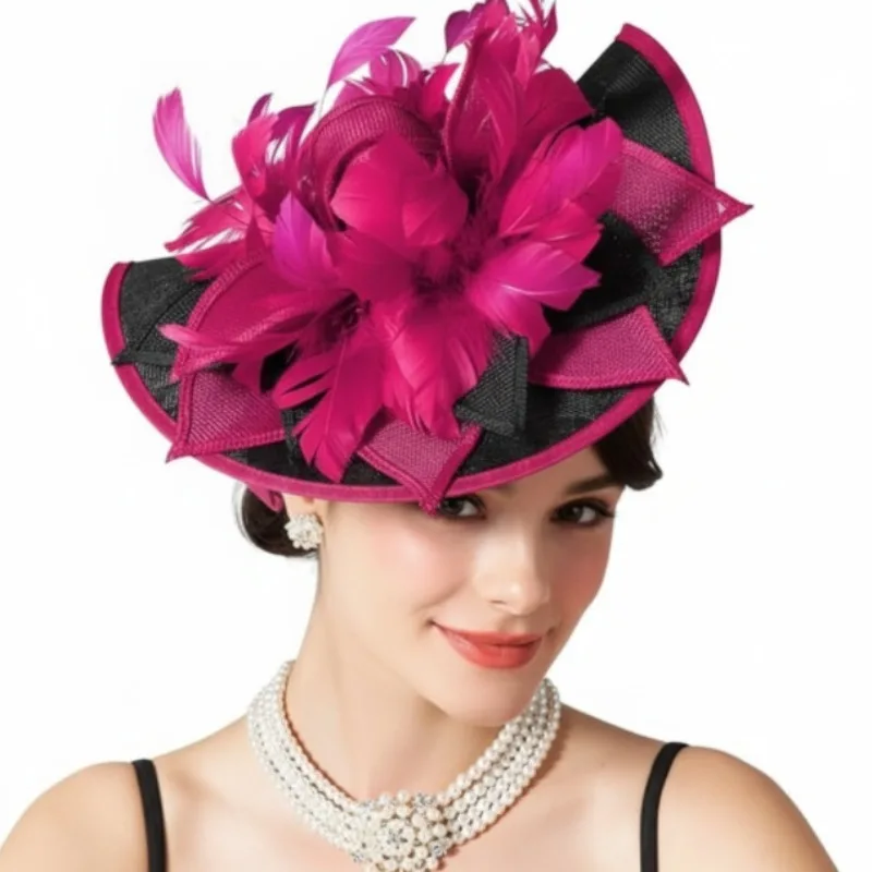 Elegant Two Tone Feather Derby Hat European American  French Headwear For Women Wedding Formal Ball Racing Club Hair Accessories