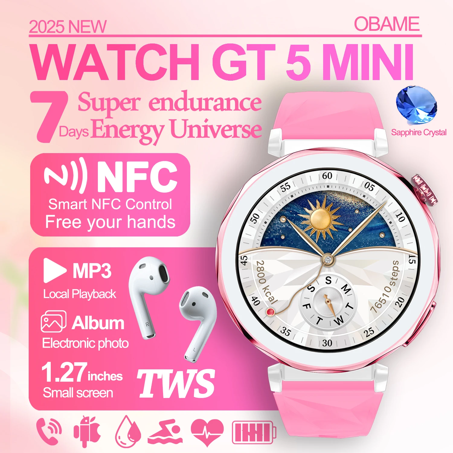 

2025 Новые оригинальные часы для Huawei Watch GT5 Mini Smart Watch Мужские часы с температурой тела Bluetooth Вызов NFC GPS Спортивные женские часы для Huawei
