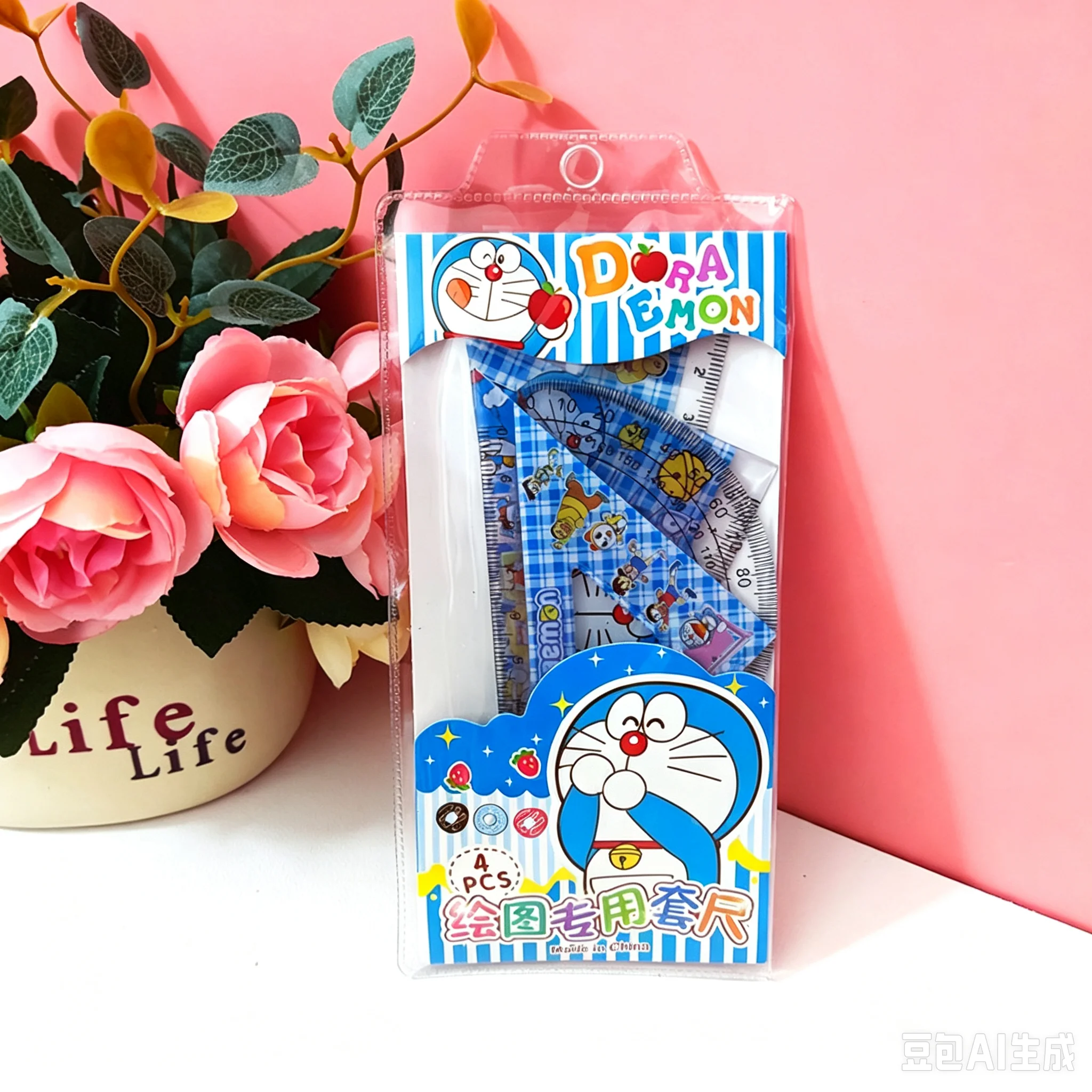 Geometry Set Triangle Ruler Protractor Kit Kawaii Anime School Stationery Student Math Drafting Measuring Tools Kids Gift
