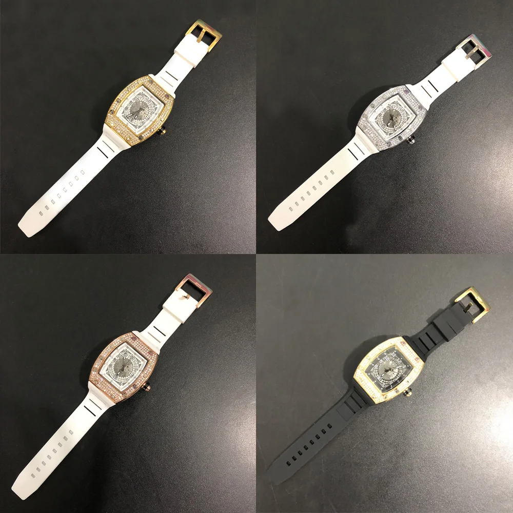 TBTK Sqaure Dial Mechanical Watch Full Rhinestones Iced Out Wrist Watches With Black Belt For Men Women Fashion Gift