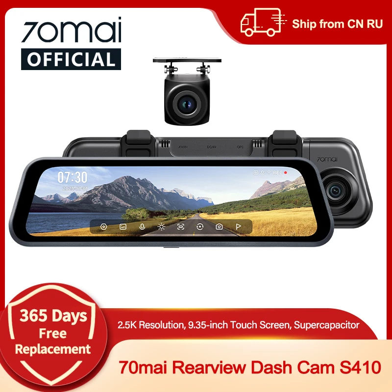 70mai Dash Cam S410 Touch Screen Full View 1944P External GPS 24H Parking Monitor Front and Backyup Car DVR Mirror 70mai S410