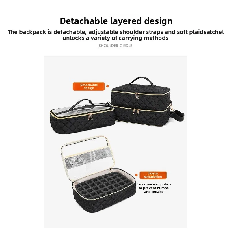 

Портативная сумка для хранения лака для ногтей, большая вместимость, 3-слойный косметический органайзер, сумка на плечо для путешествий, дома, сделай сам, профессиональное использование