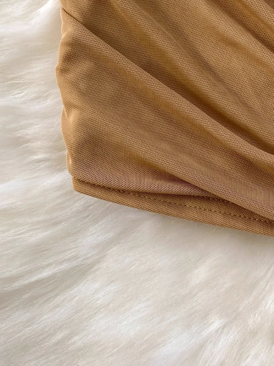 Foamlina 痩身ツイスト V ネックホルタードレス女性の夏のメッシュプリーツ締め付けウエストボディコンミニスカートドレス