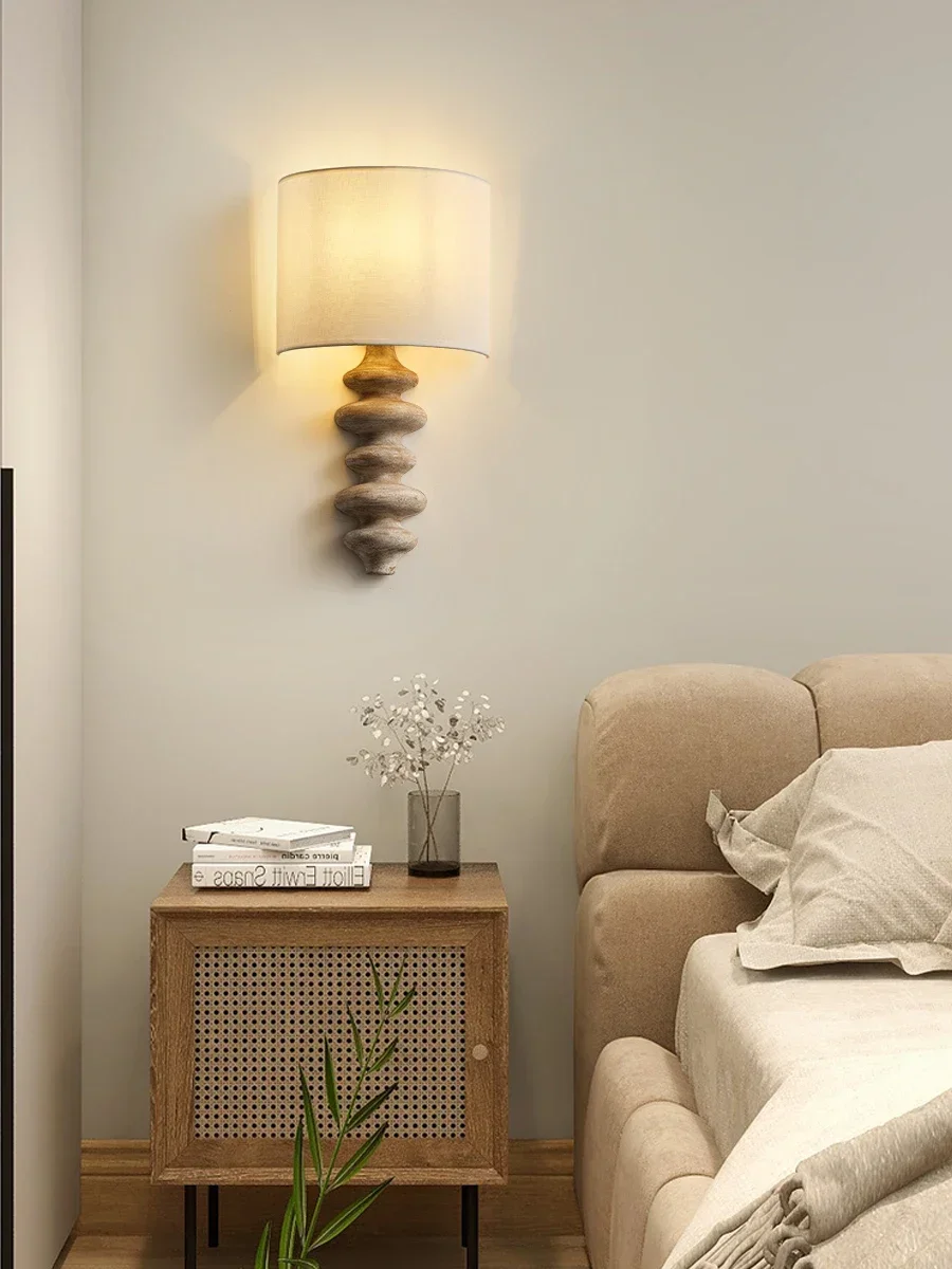 Lampa ścienna z litego drewna spiralna z abażurem studium salon dekoracja ścienna lampa korytarz korytarz nocna pokój Lamp Decor