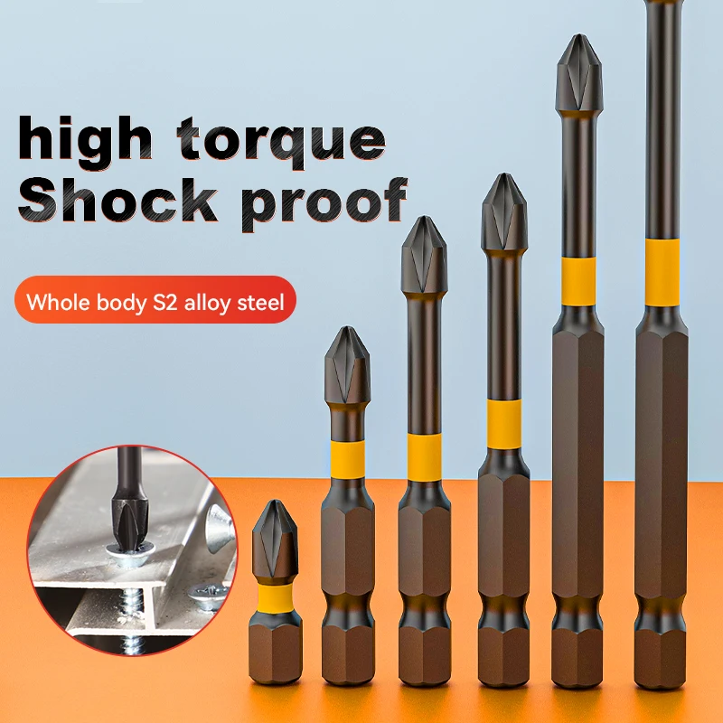 Non-Slip Impact Batch Head Strong Magnetic Cross High Torque Hardness Screw 25/50/65/70/90mm Waterproof Ph2 Screwdriver Bits Set