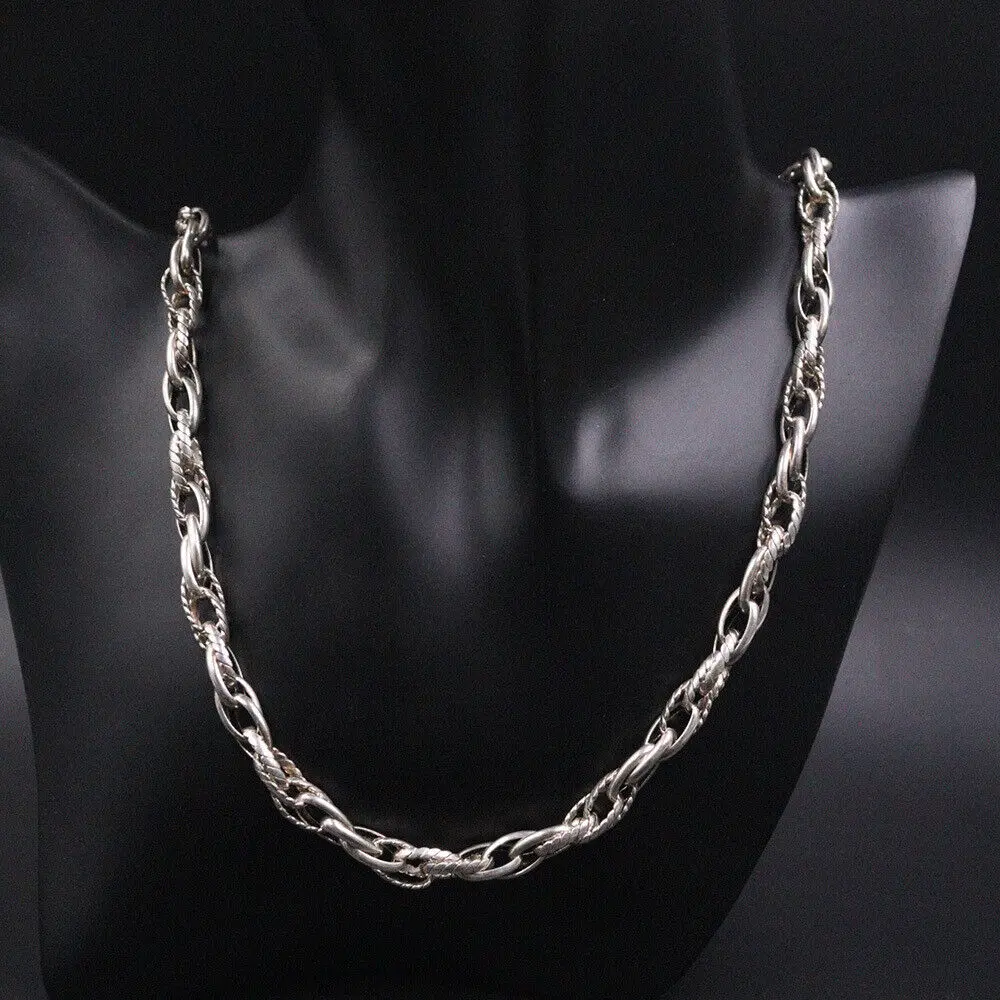 

S925 Sterling Silver 7mm Double Oval Rolo Link Chain Necklace 21.6"L Stamp 925