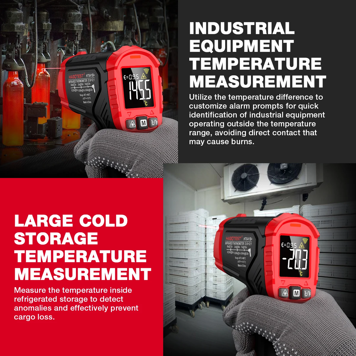 HABOTEST  HT641 Infrared Thermometer Meter Gun -58~1112℉ Non-contact industrial Infrared Laser Temperature Meter