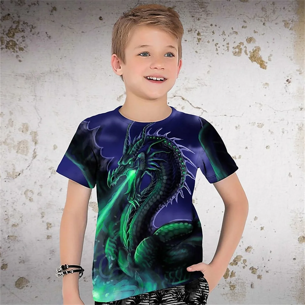 Novo retro menino t camisas crianças animal dargon t camisa para meninos manga curta topo t impressão 3d animal menino roupas de aniversário