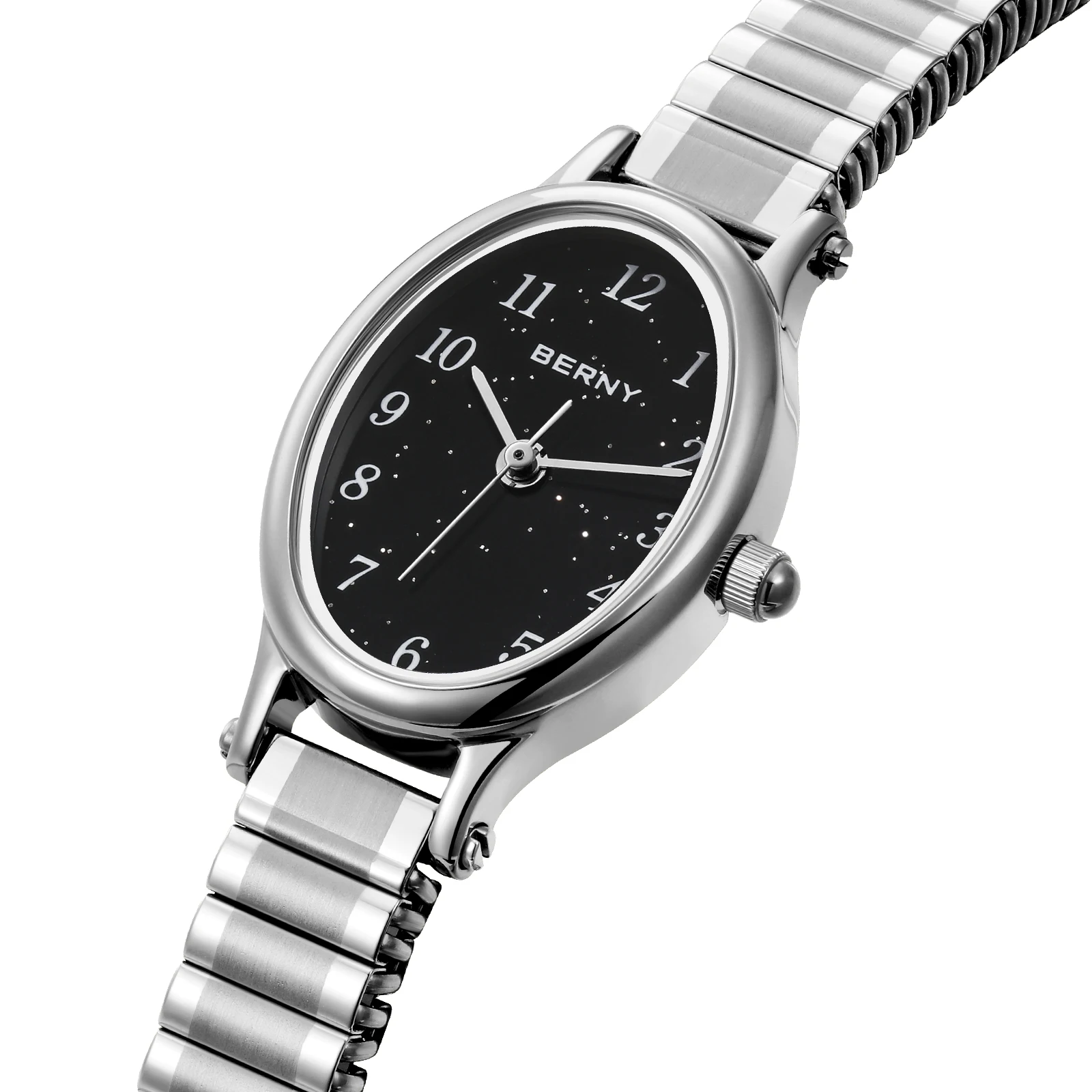 BERNY Watches for Women Luxury Casual Elastic Strap Dress Ladies Watch Stretch Bangle Stainless Steel Easy Read Wristwatch