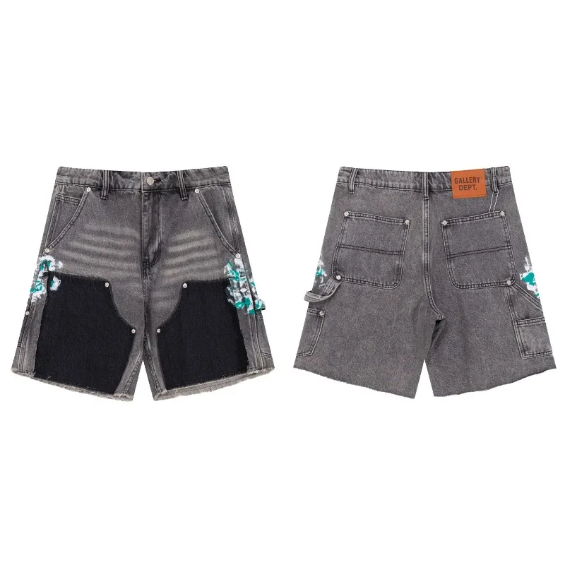 Gallery Dept splashing ink logging pants splicing tooling washed casual five-point denim shorts