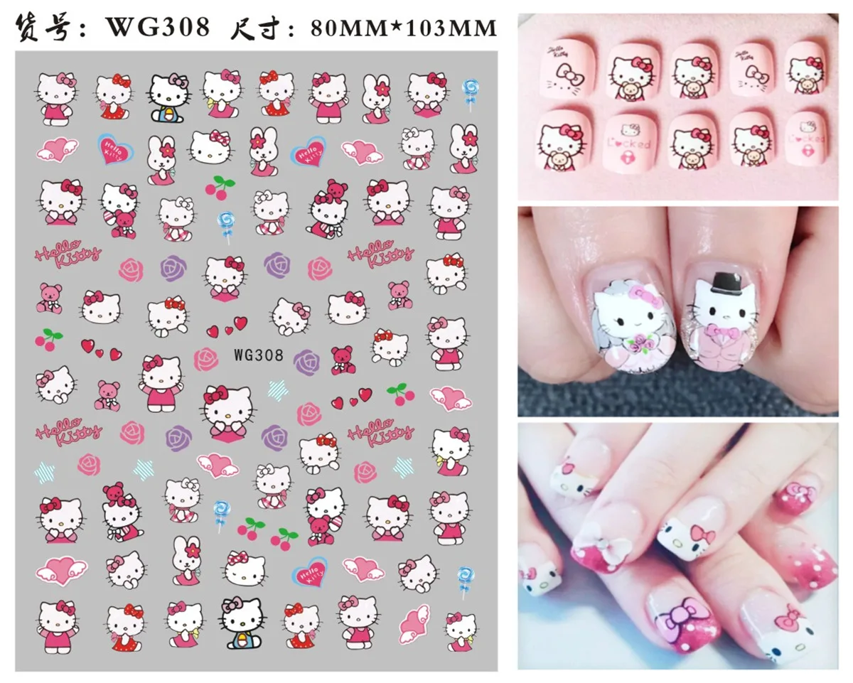 1 paquete 3D Sanrio Anime Hello Kitty Nail Art pegatinas Kawaii dibujos animados Kuromi Melody canela perro Pacha perro decoración de uñas pegatinas